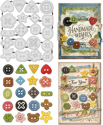 UNICRAFTALE 20Pcs Button Sewing Metal Cutting Dies Buttons Die Cut Cute Button 3D Embossing Stencils for Card Making DIY Scrapbooking Decor Paper Crafts 20x18cm in Kuwait