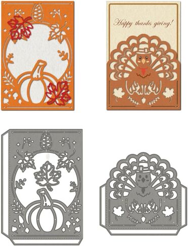 WADORN Halloween Autumn Pumpkin Metal Cutting Dies, Thanksgiving Turkey Border Metal Cutting Dies Stencils Fall Maple Leaves Carbon Steel Embossing Template for DIY Card Scrapbooking Craft in Kuwait