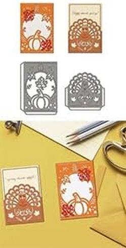 WADORN Halloween Autumn Pumpkin Metal Cutting Dies, Thanksgiving Turkey Border Metal Cutting Dies Stencils Fall Maple Leaves Carbon Steel Embossing Template for DIY Card Scrapbooking Craft in Kuwait