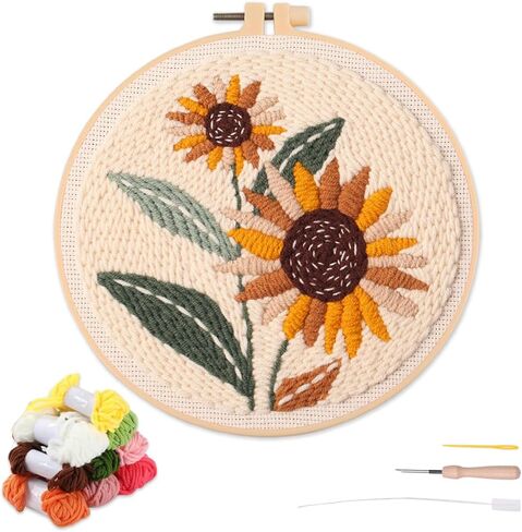artcici Punch Needle Kit for Beginners with Floral Themed Tulips Leaves Pattern Tool and Yarn, Easy Embroidery Rug Hooking Set (Pink) in Saudi Arabia