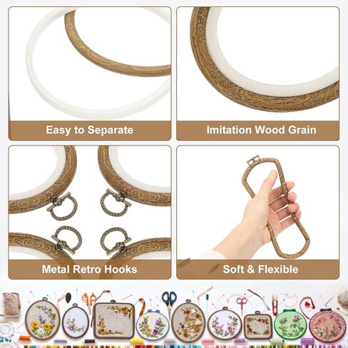 PATIKIL 6 Pieces 3"x2.4" Embroidery Hoops Frame Imitated Wood Oval Cross Stitch Hoop Ring for Embroidery Art Craft Handy Sewing Decoration in Kuwait