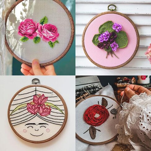 PATIKIL 6 Pieces 3"x2.4" Embroidery Hoops Frame Imitated Wood Oval Cross Stitch Hoop Ring for Embroidery Art Craft Handy Sewing Decoration in Kuwait