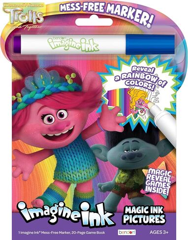كتاب تلوين Dreamworks Trolls Band Together مكون من 20 صفحة من Imagine Ink Magic Ink مع قلم تحديد خالٍ من الفوضى، Bendon 58399 in Kuwait