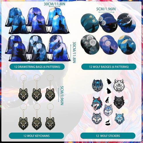 Zhanmai 102 Pcs Wolf Party Favors with Cool Wolf Bags Keychains Button Pins Mini Notebooks Rubber Bracelet Galaxy Pencils for Themed Birthday Party Baby Shower Holiday in Kuwait