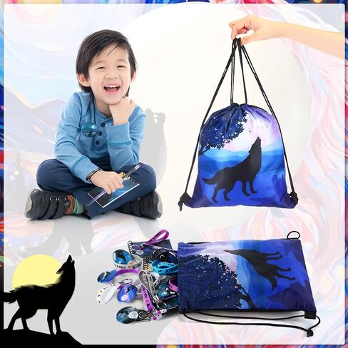 Zhanmai 102 Pcs Wolf Party Favors with Cool Wolf Bags Keychains Button Pins Mini Notebooks Rubber Bracelet Galaxy Pencils for Themed Birthday Party Baby Shower Holiday in Kuwait