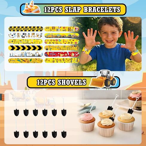 Halema 96pcs Construction Birthday Party Supplies, Construction Party Favors For Kids Mini Excavator Truck Keychain Slap Bracelet Sticker Construction Themed Party Favors Bags Available For 12 People in Saudi Arabia