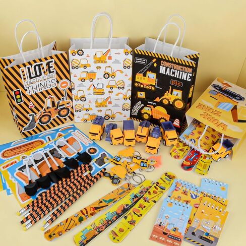 Halema 96pcs Construction Birthday Party Supplies, Construction Party Favors For Kids Mini Excavator Truck Keychain Slap Bracelet Sticker Construction Themed Party Favors Bags Available For 12 People in Saudi Arabia