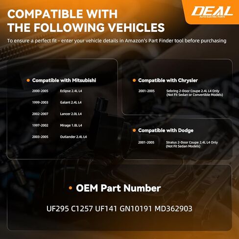 DEAL Ignition Coil Pack, Compatible with Chrysler Sebring Dodge Stratus Mitsubishi Eclipse Galant Lancer Mirage Outlander, 1.8L 2.0L 2.4L L4, Replaces UF295 C1257 UF141, Set of 2 in Kuwait
