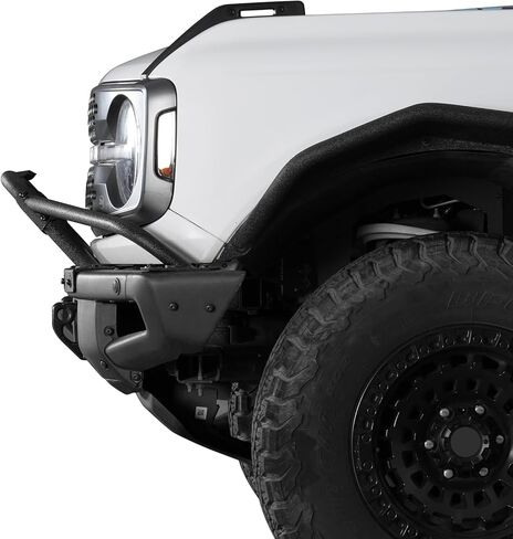 واقي الفرشاة من Hooke Road Bronco Bumper Bull Bar لـ 2021-2026 Ford Bronco (فقط للطرز ذات المصد الأمامي الفولاذي المعياري في المصنع)، واقي الشبكة مع حامل قضيب الضوء in Kuwait