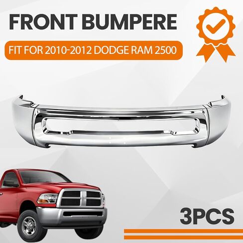 Front Bumper Impact Face Bar Compatibe with 2010-2018 Dodge RAM 2500 3500 W/O fog light hole,W/O Parking Sensor Hole Replace for CH1002391 68045699AB(3-Piece Design Chrome) in Kuwait