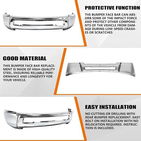 Front Bumper Impact Face Bar Compatibe with 2010-2018 Dodge RAM 2500 3500 W/O fog light hole,W/O Parking Sensor Hole Replace for CH1002391 68045699AB(3-Piece Design Chrome) in Kuwait