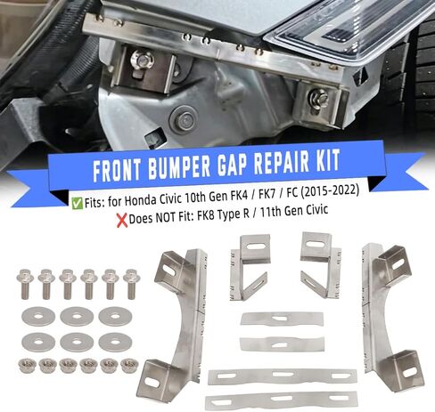 Front Bumper Gap Repair Kit with Reinforcement Tabs & Stainless Steel Lifters for Honda Civic 10th Gen 2015-2022 FK4 FK7 FC (Not Fit FK8 Type R) in Saudi Arabia