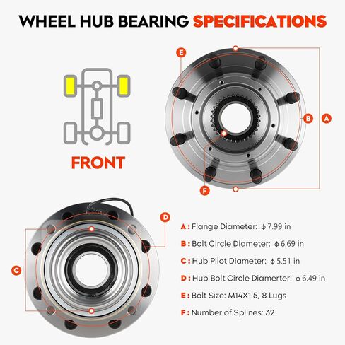 Front Wheel Hub Bearing Assembly Compatible with Ford F-250 F-350 Super Duty 2011-2016 4WD 8Lugs w/ABS Replacement 515130 2PCS in Saudi Arabia