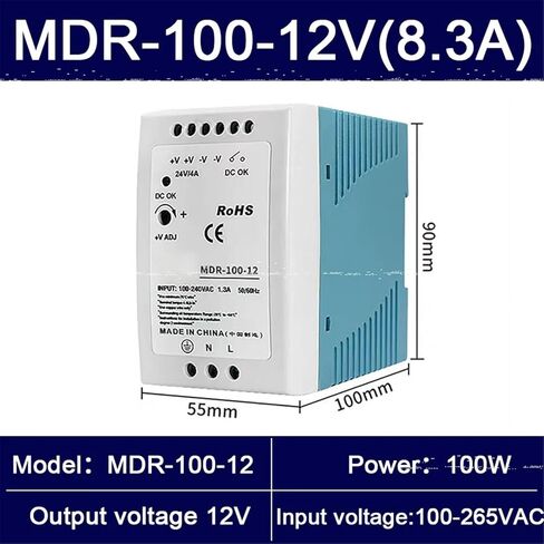 1pcs 5V 12V 24V 48V Power MDR-20W 60W 100W Industrial AC/DC Din Rail Power Supply Switch Single Output Switching(MDR-100-12V) in Kuwait
