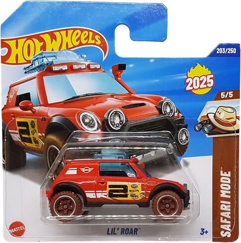 Hot Wheels Lil Roar HYW44 Safari Mode 5/5 بطاقة قصيرة حمراء للطرق الوعرة Mini Hella KW Mini License Mattel 2025 1:64 in Kuwait