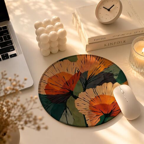 Abstract Boho Botanical Floral Mouse Pad Round 7.9x7.9 in, Mid Century Modern Retro 70s Terracotta and Orange Flower Mousepad Mat for Laptop Home Office Computer Desk Accessories in Saudi Arabia