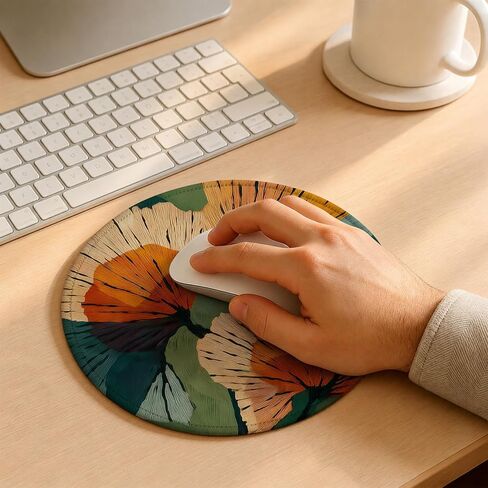 Abstract Boho Botanical Floral Mouse Pad Round 7.9x7.9 in, Mid Century Modern Retro 70s Terracotta and Orange Flower Mousepad Mat for Laptop Home Office Computer Desk Accessories in Saudi Arabia