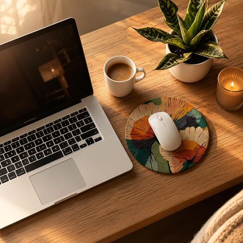 Abstract Boho Botanical Floral Mouse Pad Round 7.9x7.9 in, Mid Century Modern Retro 70s Terracotta and Orange Flower Mousepad Mat for Laptop Home Office Computer Desk Accessories in Saudi Arabia