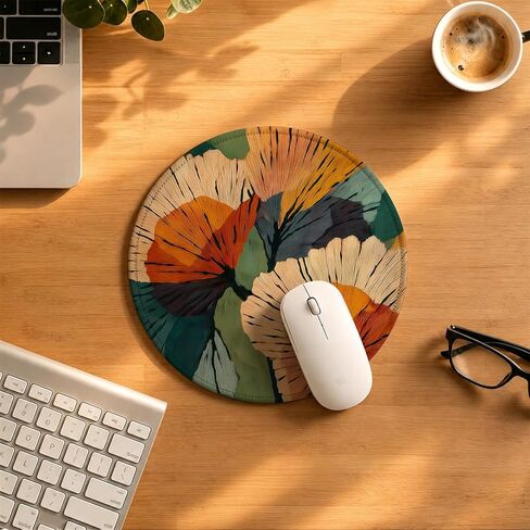 Abstract Boho Botanical Floral Mouse Pad Round 7.9x7.9 in, Mid Century Modern Retro 70s Terracotta and Orange Flower Mousepad Mat for Laptop Home Office Computer Desk Accessories in Saudi Arabia