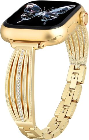 AIRSPO Slim Gold Band Compatible with Apple Watch 38mm 40mm 41mm 42mm 44mm 45mm 46mm Women Thin Metal Strap Dressy Jewelry Bracelet with Bling Diamond for iWatch Bands Series 10 9 8 7 6 5 4 3 SE in Saudi Arabia