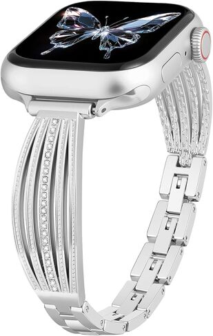 AIRSPO Slim Gold Band Compatible with Apple Watch 38mm 40mm 41mm Women Thin Metal Strap Dressy Jewelry Bracelet with Bling Diamond for iWatch Bands Series 11 10 9 8 7 6 5 4 3 SE 2 1 Gold in Kuwait