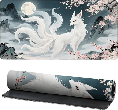 Chinese Beast Gaming Mouse Pad, Anime Shanhaijing Extended Desk Mat, Non-Slip Desk Pad with Stitched Edges, Large Keyboard Mat for Home Office, 31.5x15.7 Inch, Iceblue in Kuwait