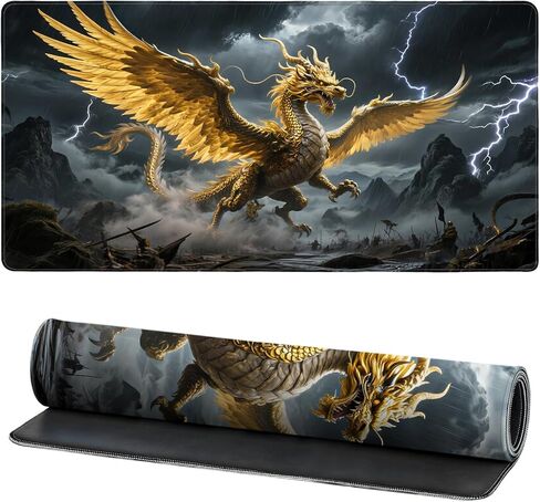 Chinese Beast Gaming Mouse Pad, Anime Shanhaijing Extended Desk Mat, Non-Slip Desk Pad with Stitched Edges, Large Keyboard Mat for Home Office, 31.5x15.7 Inch, Iceblue in Kuwait