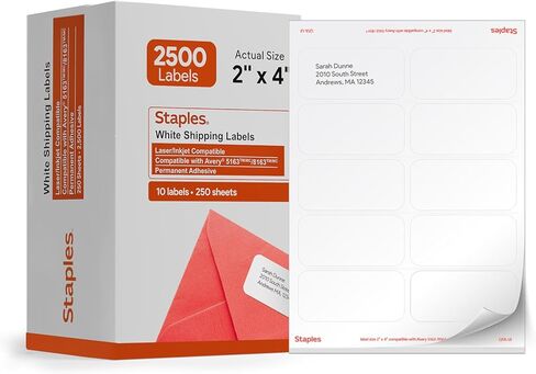 Staples 489565 Laser/Inkjet Shipping Labels 2-Inch x 4-Inch White 10 Labels/Sheet in Saudi Arabia