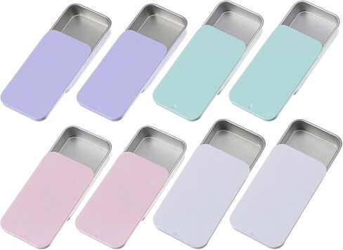 Elegaperma 8 Pcs Small Metal Tin,6 × 3.4 × 1.1 CM Slide Small Tin, Secure Closure Gums Container for Pocket, Travel, Tiny Items and Storage Jewelry Bead,Candy,Pill,Needle in Kuwait