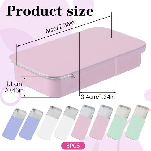 Elegaperma 8 Pcs Small Metal Tin,6 × 3.4 × 1.1 CM Slide Small Tin, Secure Closure Gums Container for Pocket, Travel, Tiny Items and Storage Jewelry Bead,Candy,Pill,Needle in Kuwait