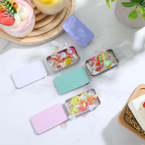 Elegaperma 8 Pcs Small Metal Tin,6 × 3.4 × 1.1 CM Slide Small Tin, Secure Closure Gums Container for Pocket, Travel, Tiny Items and Storage Jewelry Bead,Candy,Pill,Needle in Kuwait