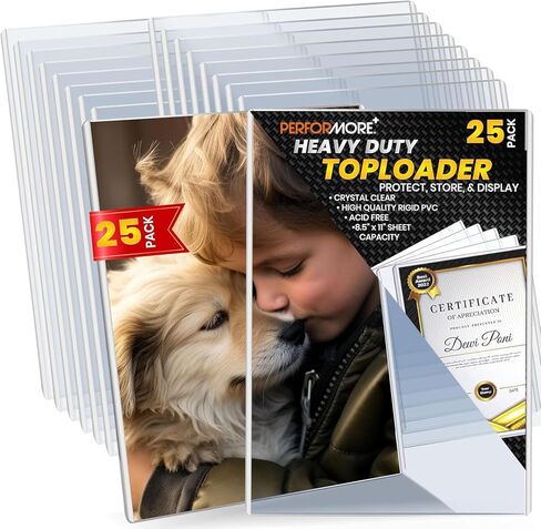 Performore 11" x 8.5" Heavy Duty Rigid Print Crystal-Clear Toploader Frame - Hold, Protect, Store, Display Photographs, Prints and Documents (250 Pack) 10 Packs of 25 in Saudi Arabia