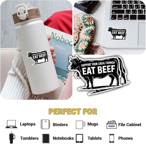 3Pcs Support Your Local Farmer Eat Beef Sticker Funny Cow Ranching Gift for Farmers Ranchers Grillers Support Your Local Farmer Eat Beef Stickers Decal for Laptop Bottle Notebook Toolbox Hard Hat 3" in Kuwait