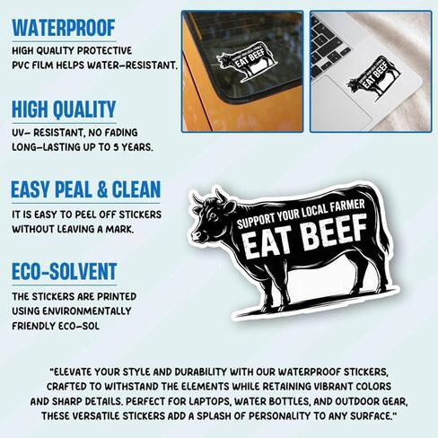 3Pcs Support Your Local Farmer Eat Beef Sticker Funny Cow Ranching Gift for Farmers Ranchers Grillers Support Your Local Farmer Eat Beef Stickers Decal for Laptop Bottle Notebook Toolbox Hard Hat 3" in Kuwait