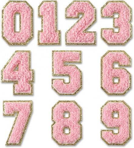10PCS Chenille Number Patches 0-9, Pink Self Adhesive Varsity Numbers Stickers, 2.16 Inch Fuzzy Letterman Style Appliques for Clothing, Jerseys, Jeans, Bags, Hats, Laptop & Phone Case DIY in Saudi Arabia