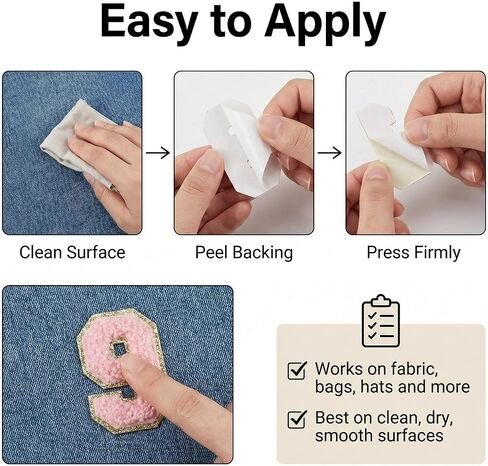 10PCS Chenille Number Patches 0-9, Pink Self Adhesive Varsity Numbers Stickers, 2.16 Inch Fuzzy Letterman Style Appliques for Clothing, Jerseys, Jeans, Bags, Hats, Laptop & Phone Case DIY in Saudi Arabia