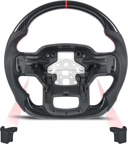 Carbon Fiber Style Steering Wheel for Ford F-150 2021-2026 Raptor Tremor Lariat XLT, F-250 F-350 Super Duty 2023-2026, Paddle Shifter Covers Included, Red Stitching Flat Bottom, Non-Heat in Kuwait