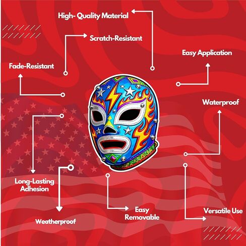 Colorful Lucha Libre Wrestling Mask Sticker, Weather Resistant Vinyl Decal for | Cars | Trucks | Walls | Windows | Laptops | 3.7x5 Inches in Kuwait