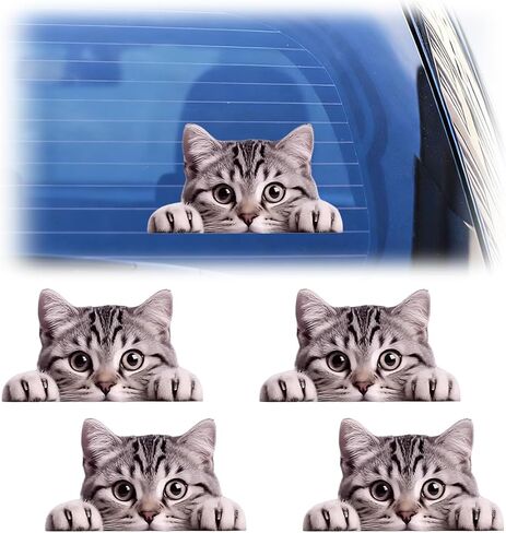 Adorable Tabby Cat Peeking Expressive Car Sticker Decal, Vinyl Waterproof Funny Car Window Bumper Decal, Cute Automotive Decoration Accessories for Laptops, Wall (2PCS) in Saudi Arabia