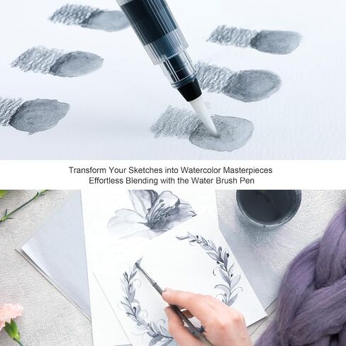 KALOUR PDAS Water-Soluble Graphite Aquarelle Drawing Pencils, 2H HB 2B 4B 6B 8B Grey, Professional Sketching Set with Water Brush and Pencil Sharpener in Saudi Arabia