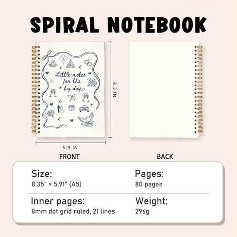 Wedding Planning Journal, Little Notes for the Big Day Notebook for Bride, Engagement Gift for Future Wife, Coquette Bridal Aesthetic Hardcover Spiral Notebook, Bridal Shower Gift 5.5x8.3 in Saudi Arabia