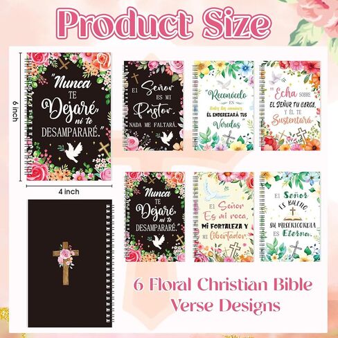 Resurhang 24 Pack Christian Gifts for Women 4x6" Spanish Religious Notebooks with Bible Verses, Floral Cross Journals, Christian Gifts for Christmas Church Sunday School Office in Kuwait