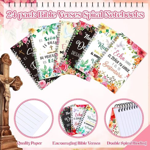 Resurhang 24 Pack Christian Gifts for Women 4x6" Spanish Religious Notebooks with Bible Verses, Floral Cross Journals, Christian Gifts for Christmas Church Sunday School Office in Kuwait