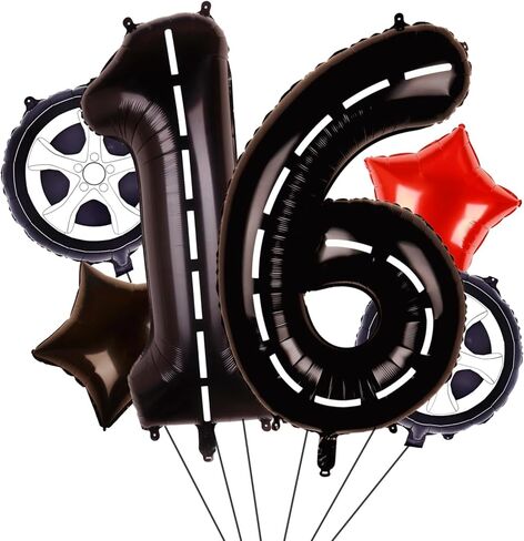 5 Pcs Helmet Tire Balloons Race Car Wheels Birthday Party Supplies Boys Bike Bicycle Motorcycle Truck Theme Party Decorations Favor Foil Mylar Black and Red in Saudi Arabia