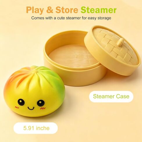 Giant 6in Gradient Dumpling Squishy Toy with Steamer, Slow Rising Soft Stress Relief Fidget Toy, Cute Kawaii Squeeze Toy for Anxiety Relief in Kuwait