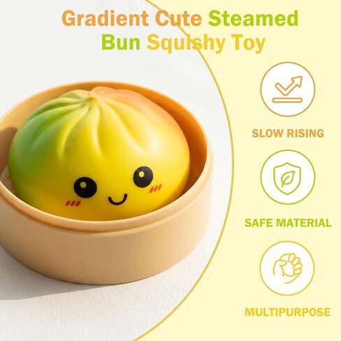 Giant 6in Gradient Dumpling Squishy Toy with Steamer, Slow Rising Soft Stress Relief Fidget Toy, Cute Kawaii Squeeze Toy for Anxiety Relief in Kuwait