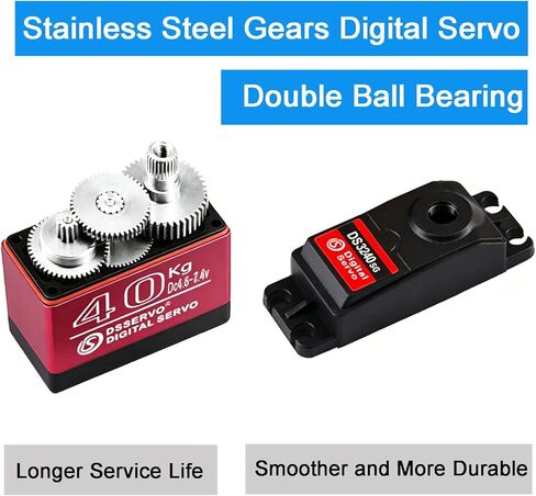 2Pcs 40KG Digital RC Servo with 25T Servo Arm, DS3240MG Full Metal Gear High Torque Steering RC Servo for 1:8 1:10 Scale Baja RC Cars Crawler Buggy Truck Robotic Arm 270 Degree in Kuwait