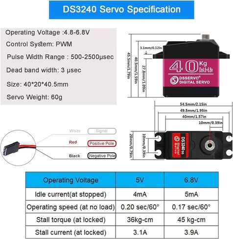 2Pcs 40KG Digital RC Servo with 25T Servo Arm, DS3240MG Full Metal Gear High Torque Steering RC Servo for 1:8 1:10 Scale Baja RC Cars Crawler Buggy Truck Robotic Arm 270 Degree in Kuwait