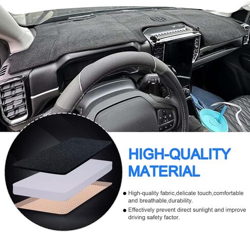 Dashboard Cover Dash Mat Pad Compatible with Ford Ranger XL XLT Lariat Raptor Truck 2024 2025 2026 Dash Cover Protector (Black Trim) in Kuwait