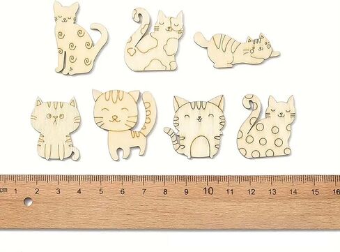 100Pcs Mini Cat Wood DIY Crafts Cutouts Wooden Cat Shaped Slices Embellishments Unfinished Wood Ornaments for Baby Shower Wedding Birthday Christmas Party Decorations in Kuwait